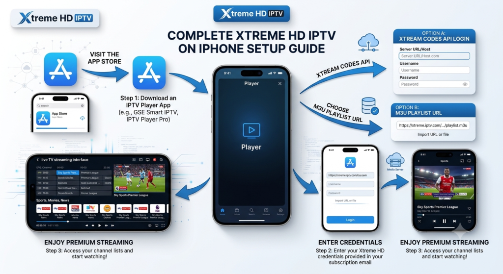Step-by-step Xtreme HD IPTV on iPhone installation and setup guide.
