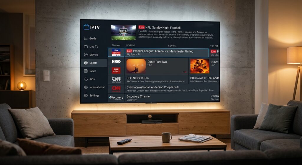 Xtreme HD IPTV EPG interface displaying channel schedules and program information