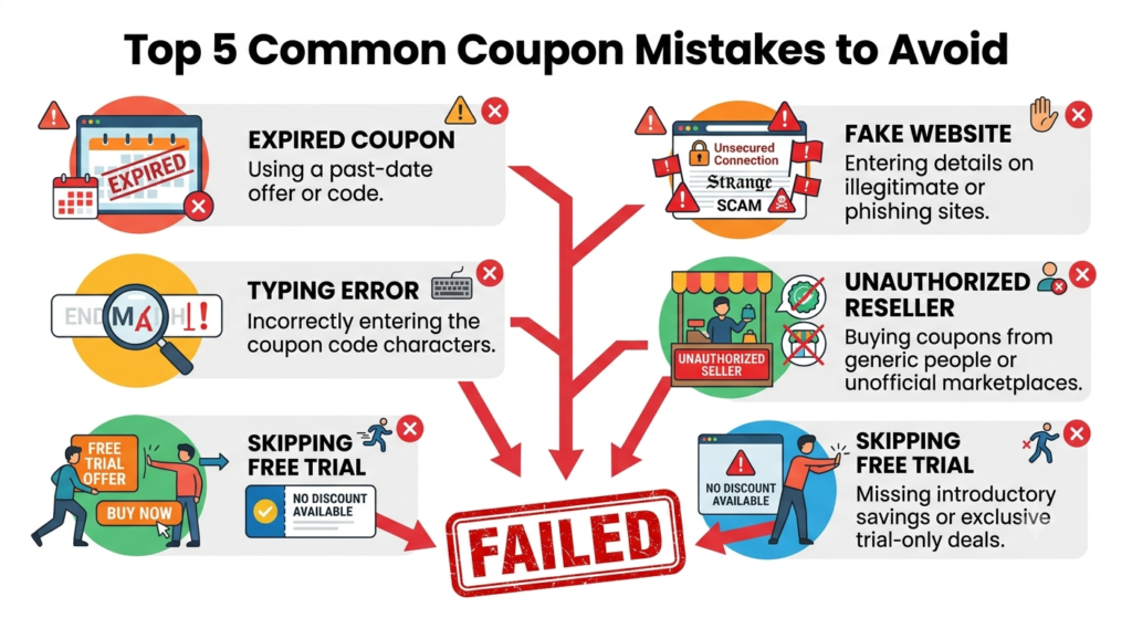 Infographic illustrating the most common IPTV coupon code mistakes users should avoid.