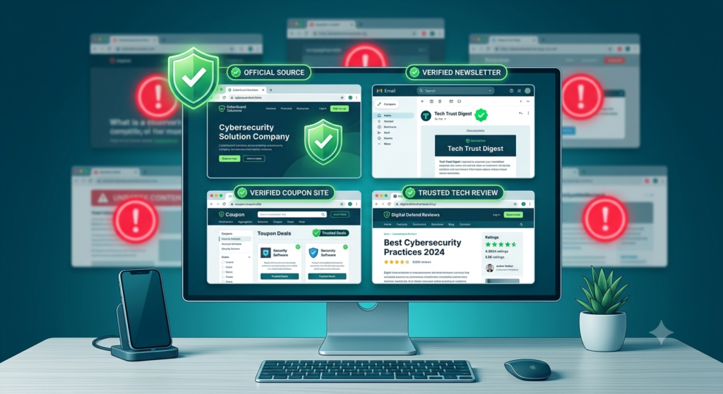 Illustration showing trusted places to find official IPTV coupon codes safely.