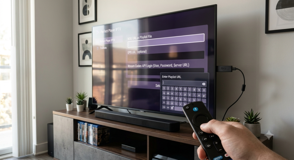 IPTV setup process on Firestick and Android TV using playlist credentials
