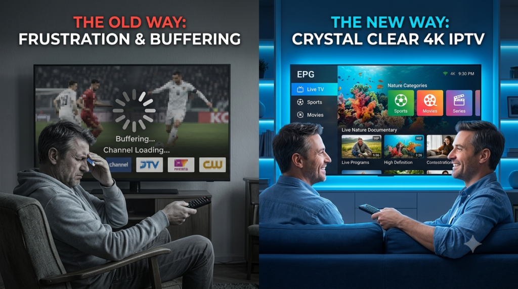 Ultimate Xtreme HD IPTV Channel Guide displayed on a premium Smart TV interface